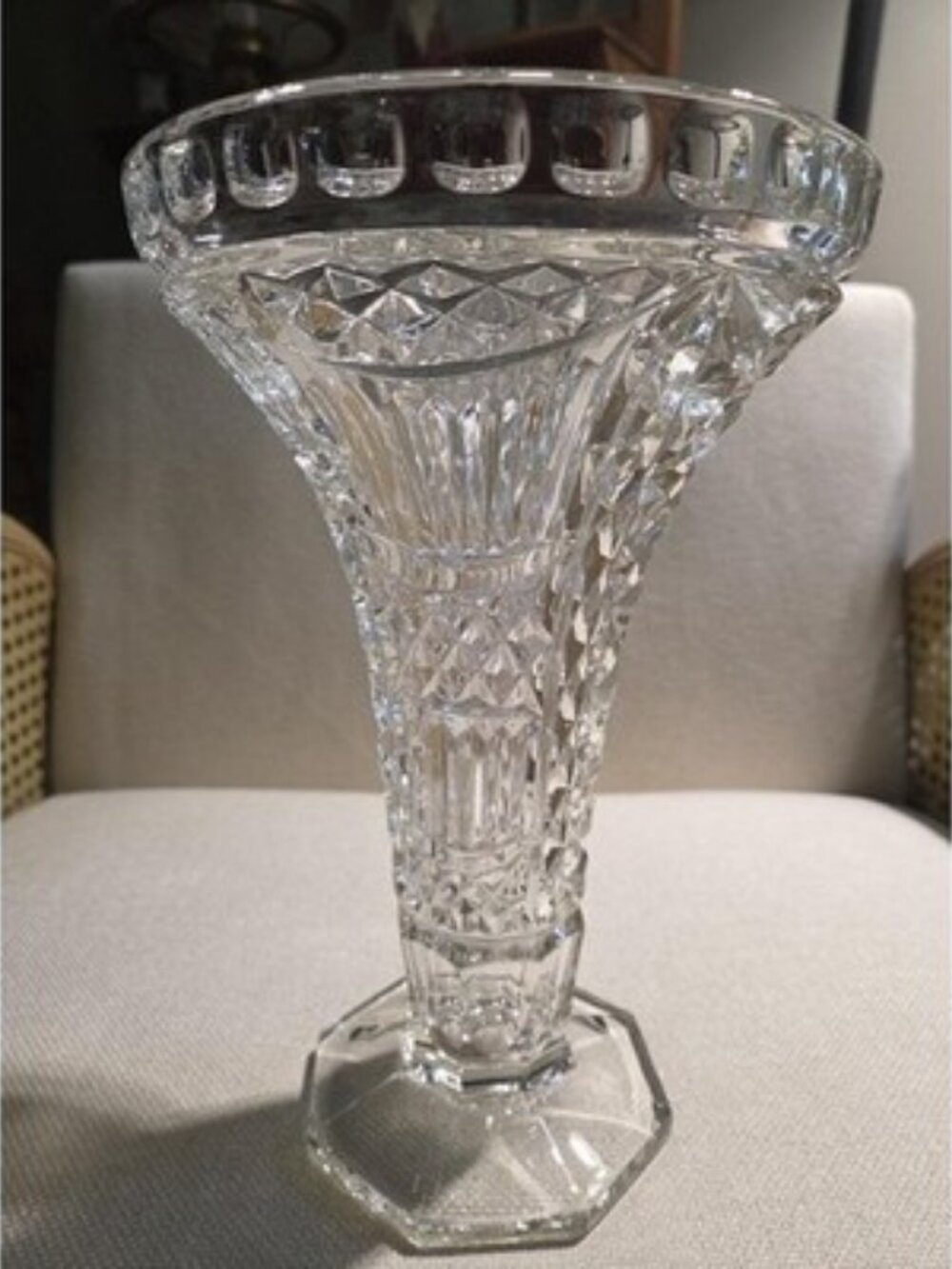 Vintage Sowerby Glass Derby Vase No 2414 Clear UV Manganese Glow Hobstar